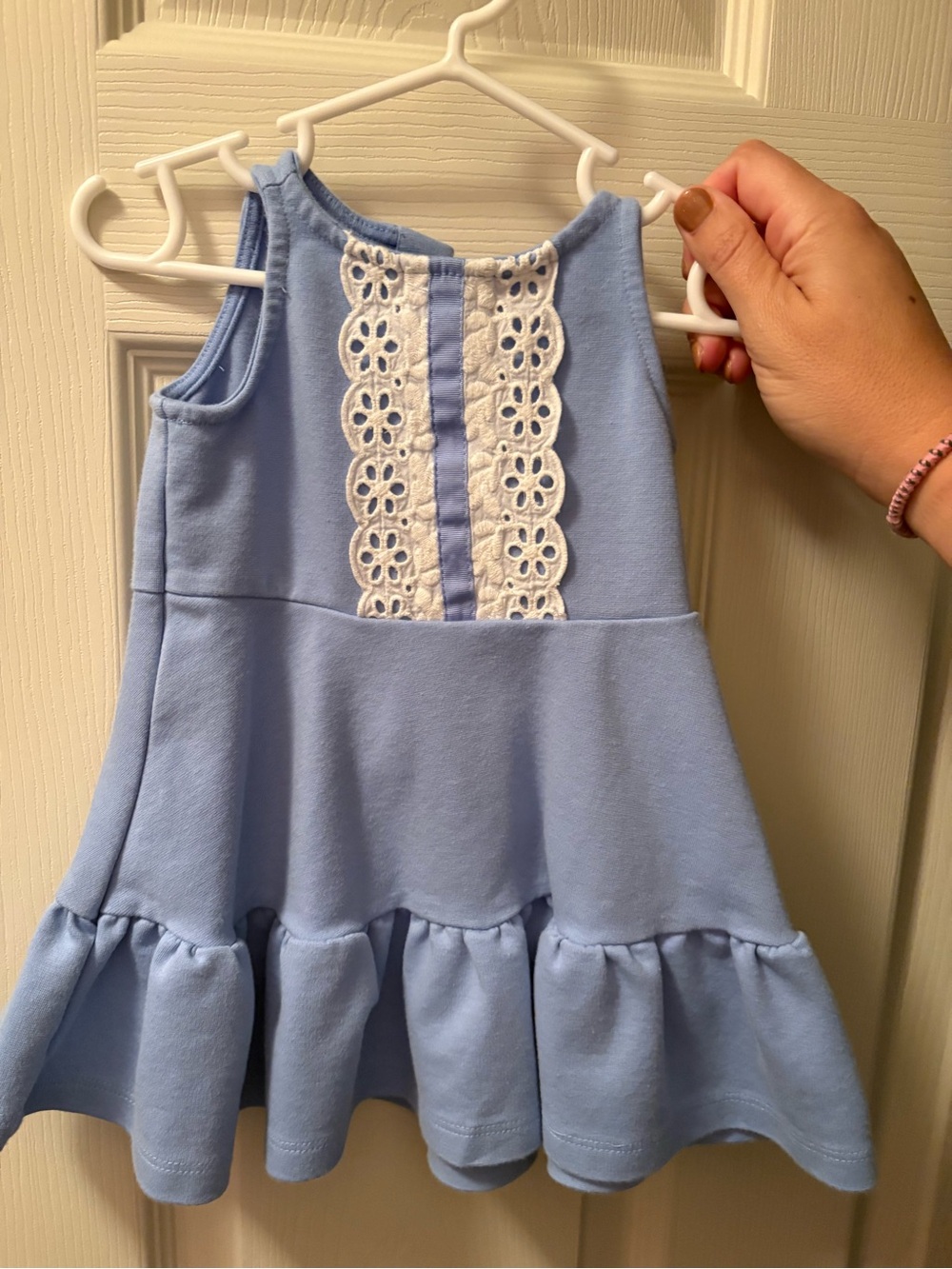 Janie and Jack Light Blue Sleeveless Dress with White Eyelet Trim